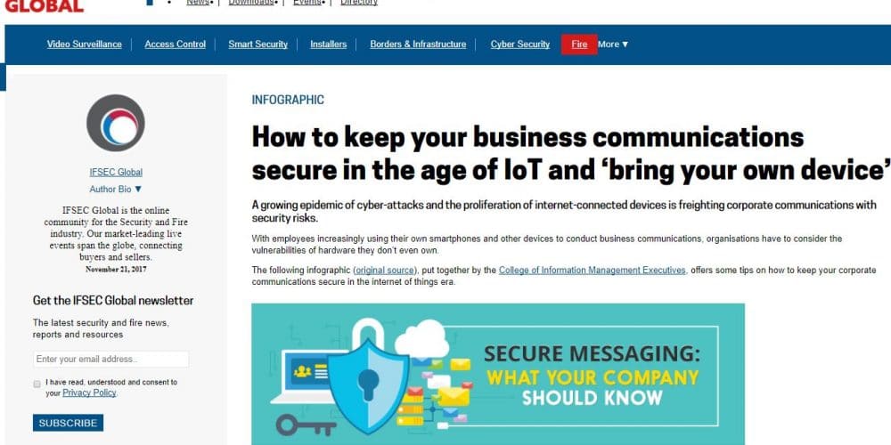 IFSEC Global Features “Secure Messaging: What Your Company Should Know”