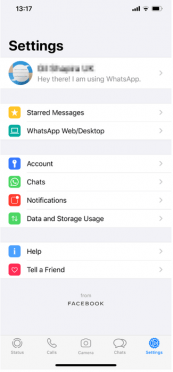 settings ios version whatsapp