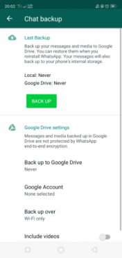 whats app business Backup button