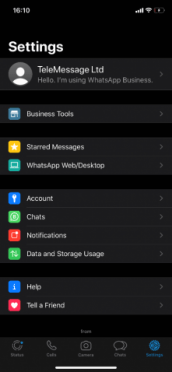 whatsapp business click business settings on ios