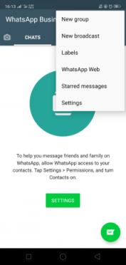 whatsapp business select settings